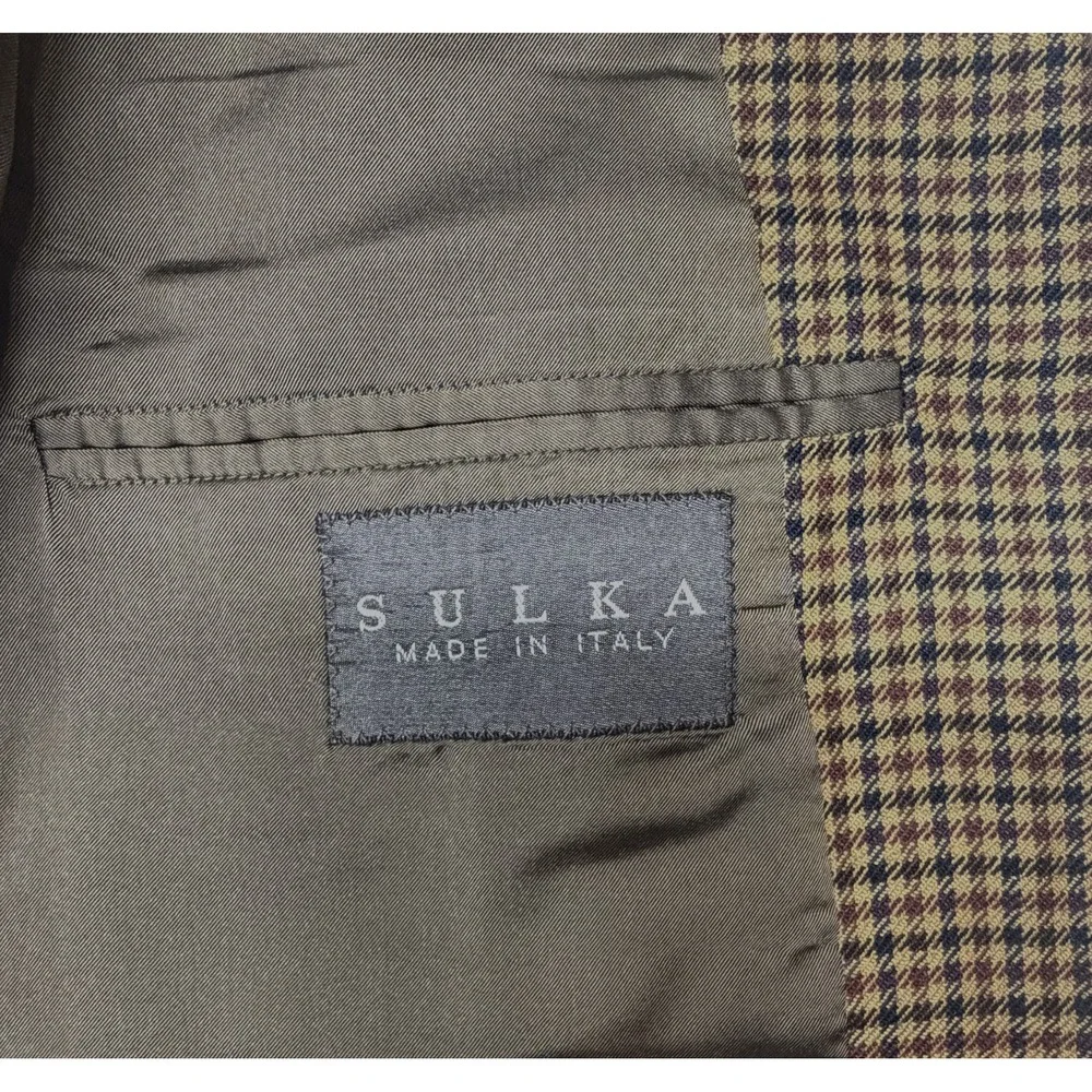Sulka 100% Cashmere Sport Coat 52R Made in Italy, Brown Houndstooth, Double Vent